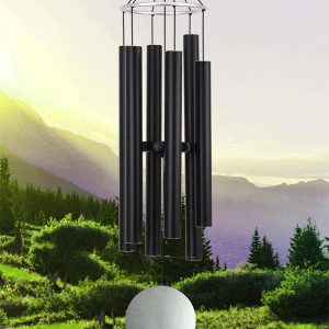 Paradigm Pictures 30.5 inch Big Wind Chimes for Home Balcony Positive Energy- Positive Energy Items (Black 6 Pipe Wind Chime)